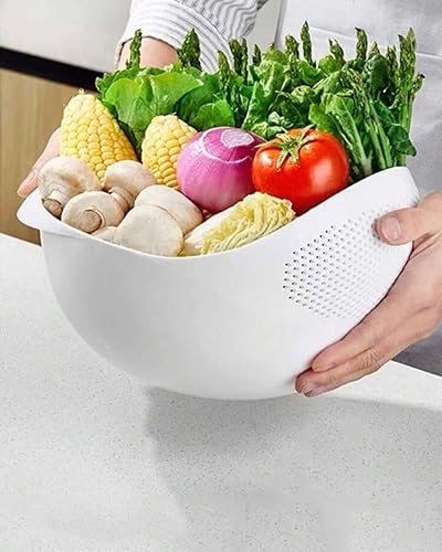 Miniatura 3 de Colador de arroz 2 en 1, coladores y coladores para lavadora de frijoles - Cuenco para verduras y frutas (blanco)
