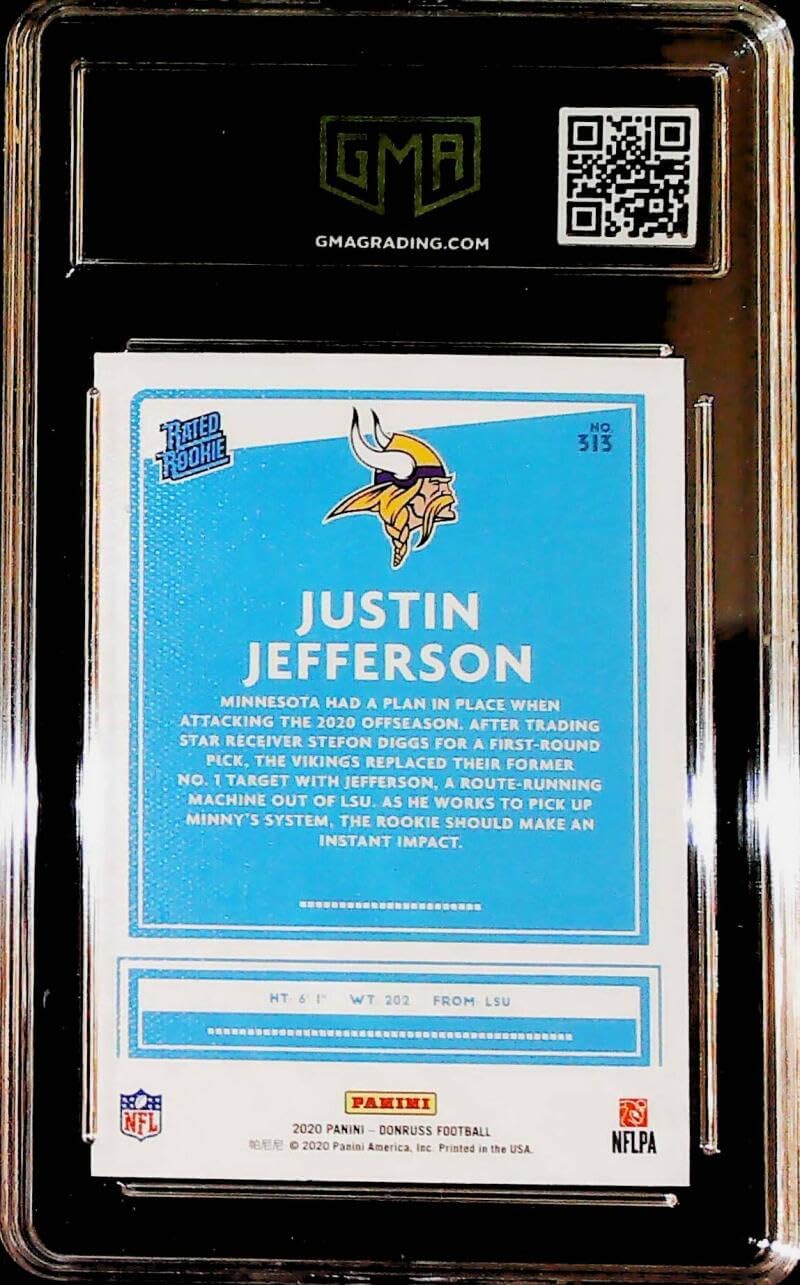 2020 Donruss Football Rated Rookie CANVAS #313 Justin Jefferson RC Minnesota Vikings Graded GEM MINT GMA 10 Official NFL Trading Card by Panini America