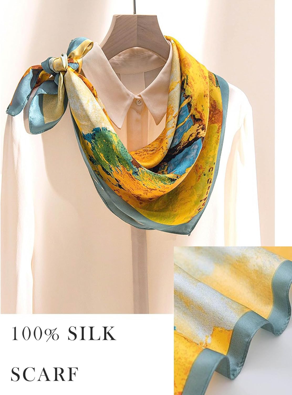 100% Mulberry Silk Scarf for Women Hair Lightweight Square Neckerchief Wrap For Head Scarves 21" - Image 6