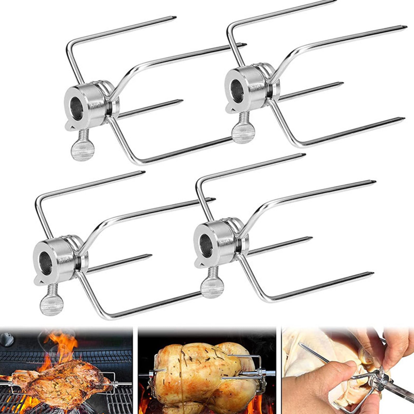 Set Of 4 Stainless Steel Grilling Fork Barbecue Fork Rotisserie Meat Forks Suitable For Grills Outdoor Cooking Picnics
