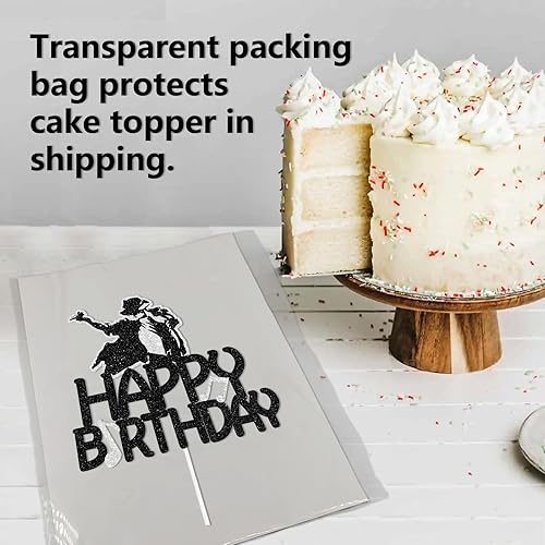 Miniatura 4 de Decoración de pastel de música con temática de feliz cumpleaños, púas de decoración con purpurina negra para silueta, aniversario, fiesta de