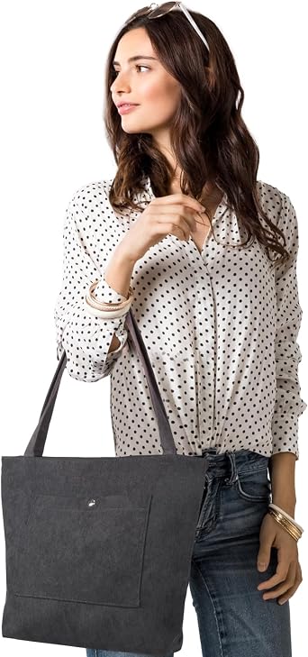 Corduroy Tote Bag for Women Large Shoulder Bag with Zipper and Pockets for College School Work Travel Shopping.