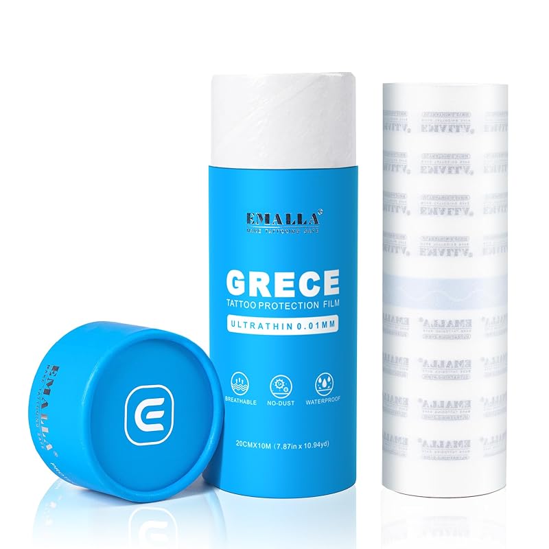 Emalla GRECE Película adesiva transparente para cuidados de tatuagem, rolo de 20,32 cm x 10,06 m