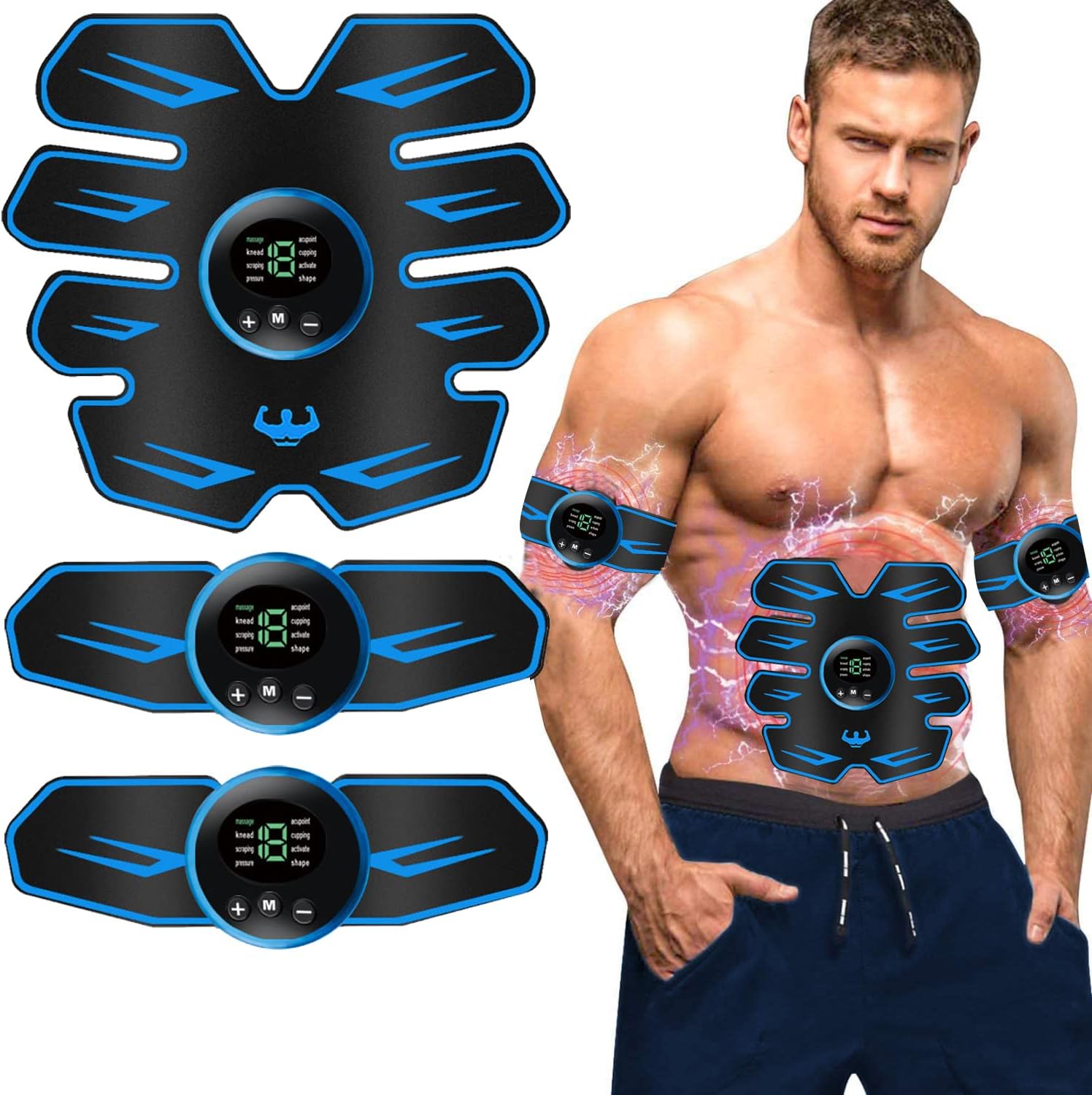 WARDBES Abs Trainer, EMS Training Device, Abdominal Muscle Trainer, Abdominal Trainer with 6 Modes & 9 Intensities, Portable Muscle Stimulator, for Abdomen, Arm, Leg Fitness Training