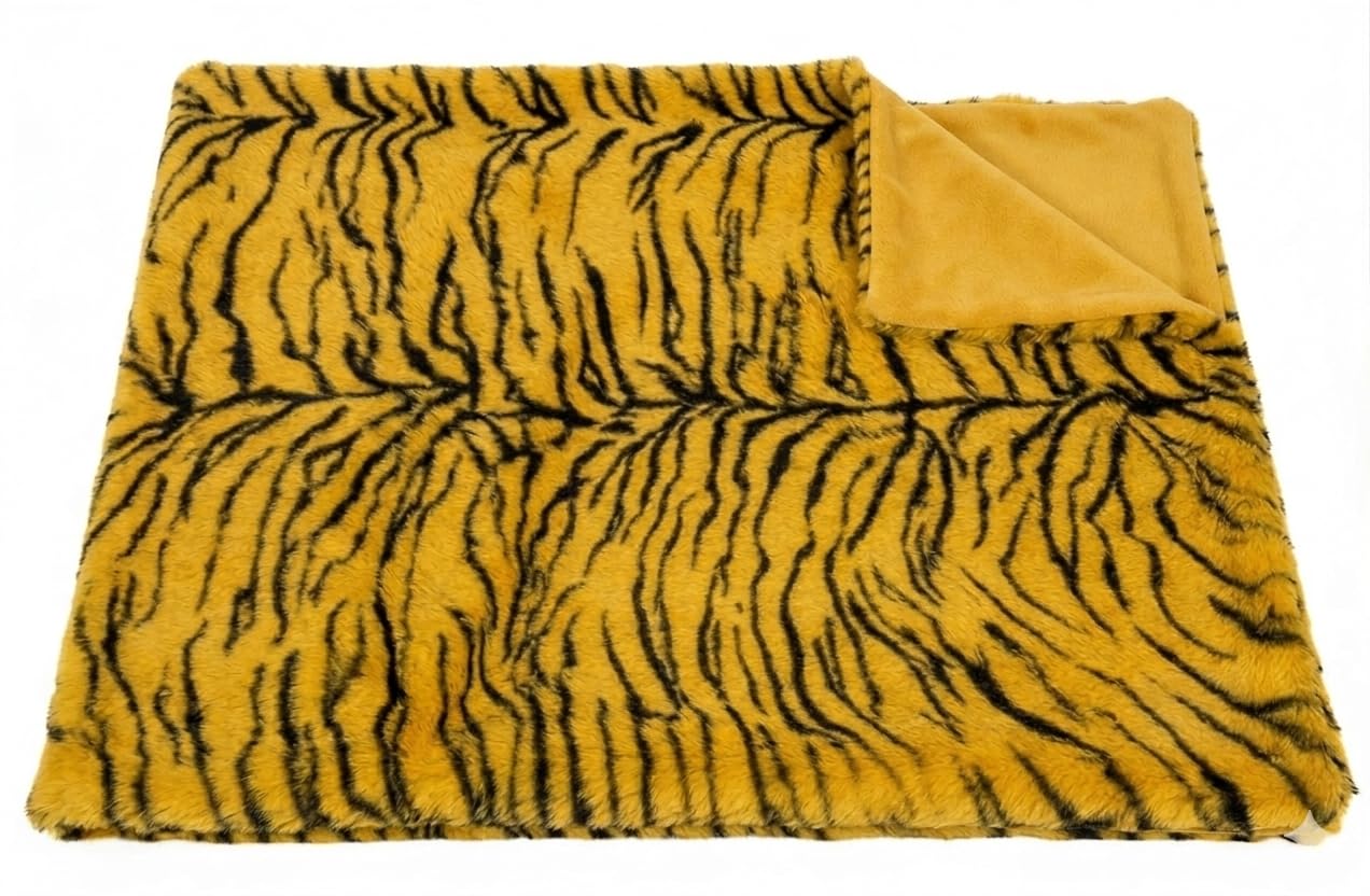 Prokart Soft Faux Fur Fabric Cloth – 60 Inch Wide Pana | Fur Fabric Decorative Cloth for Crafting Soft Toys, Fancy Dress, Baby Photoshoot, Wedding Mandap & Party Décor (Yellow Tiger Printed, 1 Mtr)
