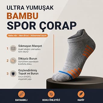 Anthony Jakson 6 Çift Kutulu Bambu Premium Bay - Bayan Spor Desenli Dikişsiz Spor Koşu ve Yürüyüş Çorabı Fabian