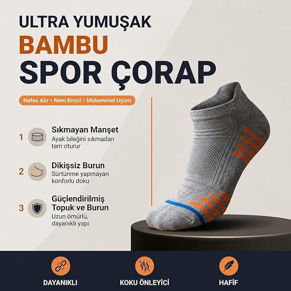 Anthony Jakson 6 Çift Kutulu Bambu Premium Bay - Bayan Spor Desenli Dikişsiz Spor Koşu ve Yürüyüş Çorabı Fabian