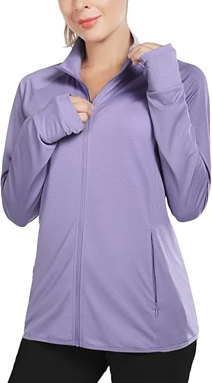 BALEAF Women's Long Sleeve Running Shirts UPF 50+ Sun Protection Full Zip Athletic Jackets Lightweight Zipper Pockets