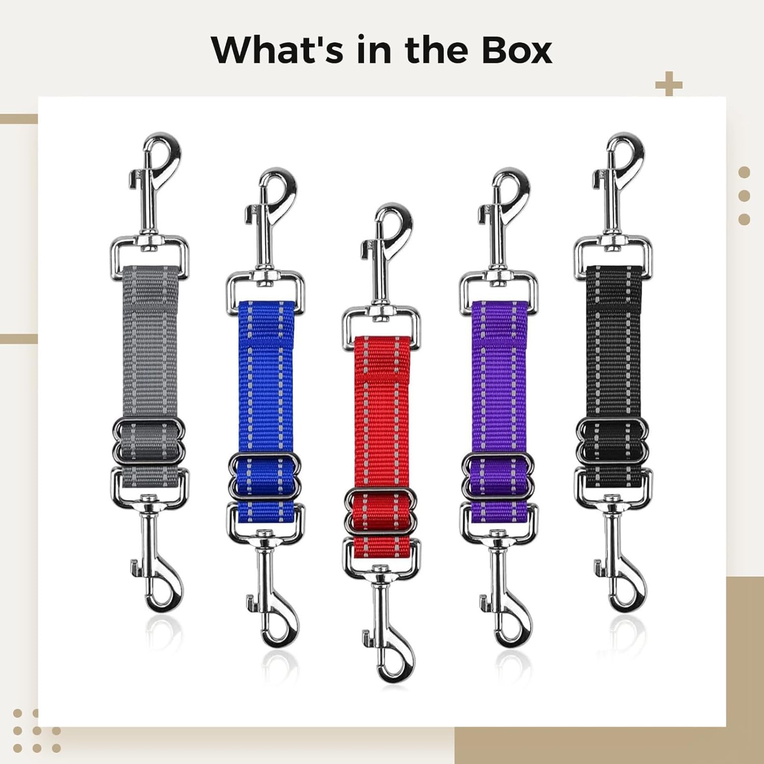 10-Pack Reflective Pet Leash Extensions with Double Hooks, Adjustable Dog Collar Clips for Enhanced Safety