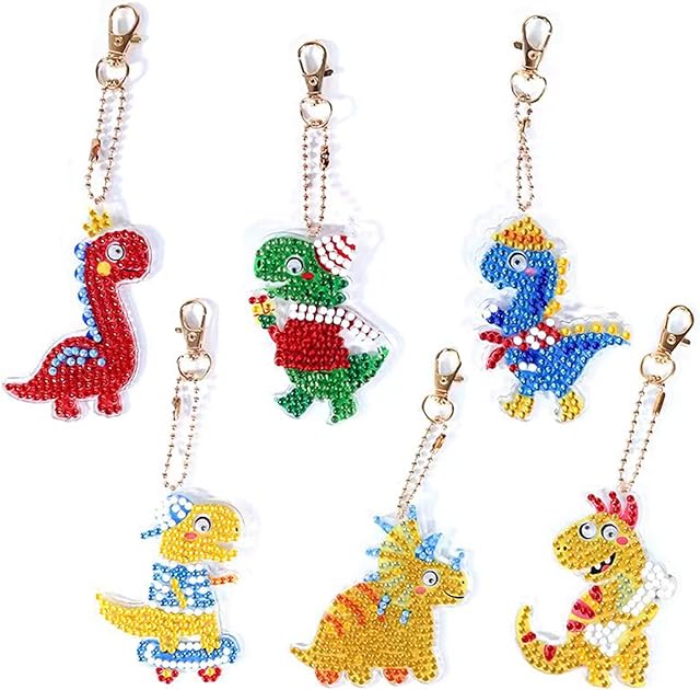 VBNZBK 6 Sets of DIY Diamond Painting Keychain,DIY Full Diamond Diamond Dinosaur Painting Keychain Pendant,Christmas Art Decoration,Female Wallet Backpack Handbag Decoration