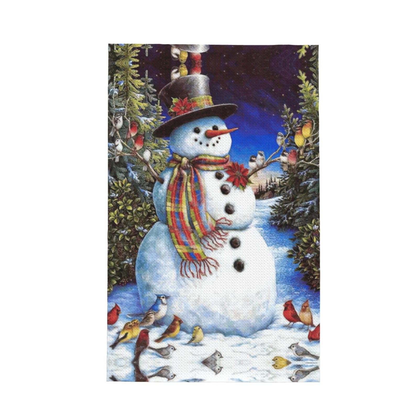 XXahnbm Snowman Birds Christmas Tree Print Waffle Kitchen Towel,Absorbent Hand Towel