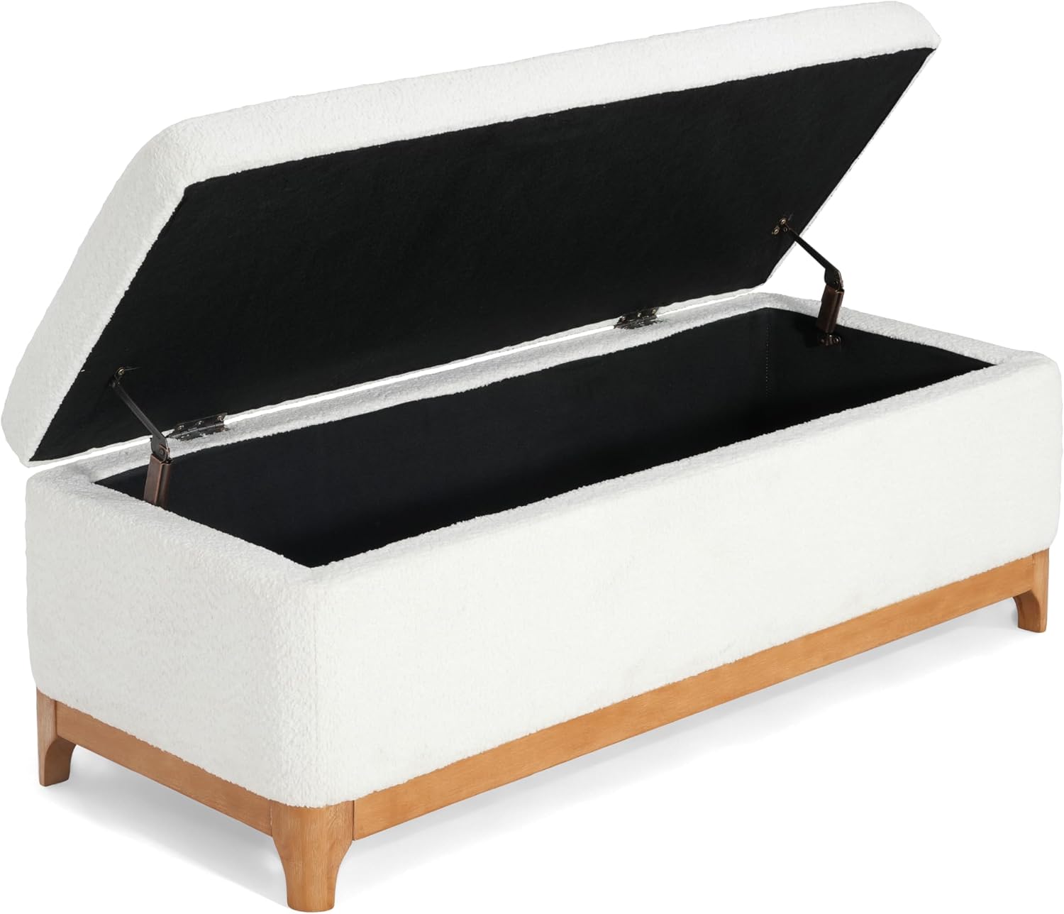 Christopher Knight Home Nesley Upholstered Ottoman with Storage for Living Room, Boucle Fabric Modern Storage Ottoman Foot Rest, Wooden Bedroom Rectangular End of Bed Bench, White
