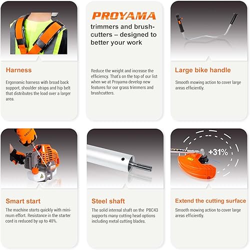 Miniatura 5 de PROYAMA Wacker de malezas a gas de 42.7cc, 3 en 1 alimentador de malezas a gas, cortador de cepillo y recortadora de hilo de gas de 2 ciclos de