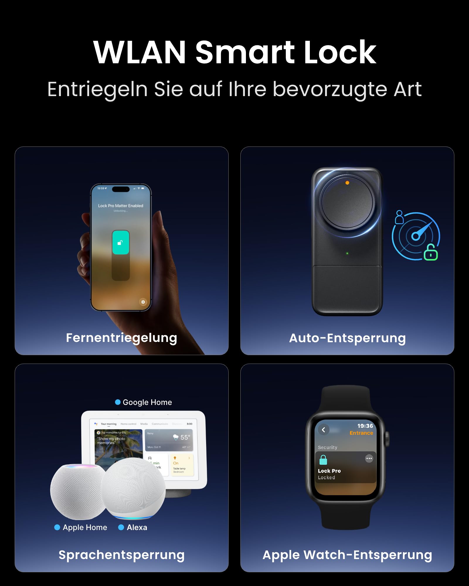 SwitchBot WLAN Smart Lock Pro mit Touchscreen-Tastatur, Matter Over WiFi, Elektronisches Türschloss Mit Aufladbarem Akku, Türöffner per App, Fingerprint, Code, Alexa, Google, unterstützt Apple Home