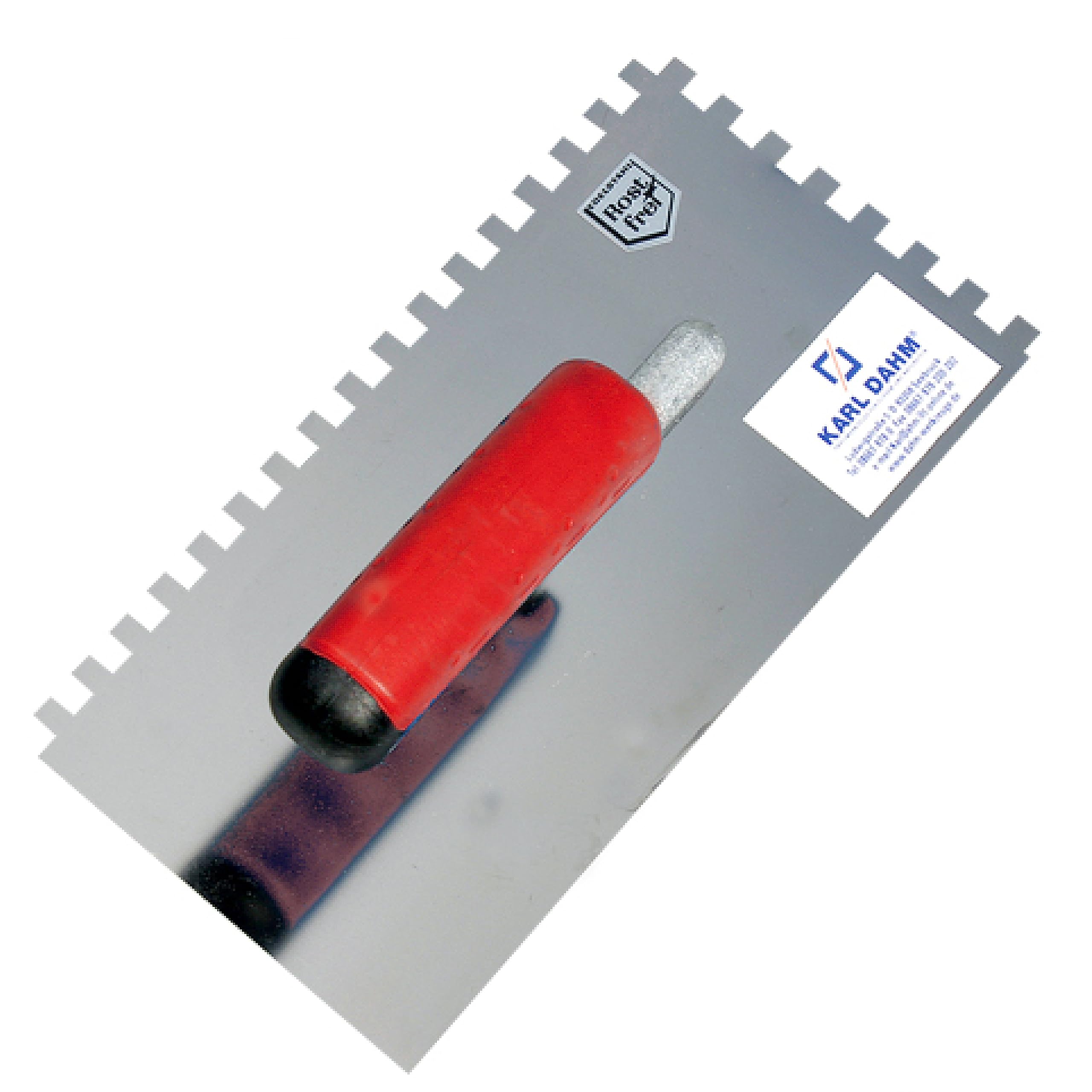 Karl Dahm Llana Dentada para Zurdos 15 mm, 13 x 28 cm I Llana para Baldosas de Acero Inoxidable con Muescas de 15 mm I Empuñadura Ergonómica Suave I Para Fácil Aplicación de Adhesivos – 13644