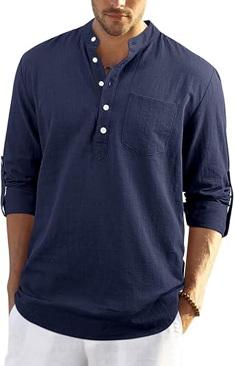 YAOBAOLE Casual Shirts for Men UK Henley Linen Shirts Men Granddad Shirts Men