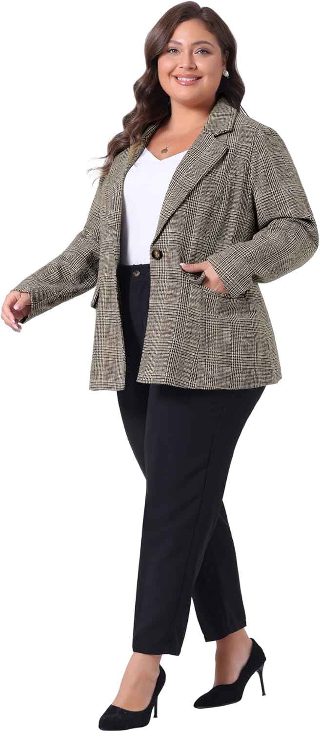 Agnes Orinda Blazers for Women Plus Size Plaid Notched Lapel Long Sleeve Business Casual Blazer Jackets - Image 3