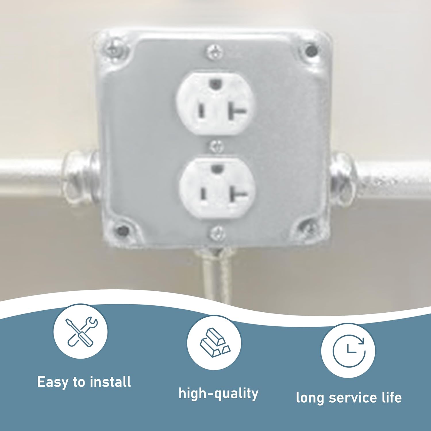 4 Inch Square Duplex Receptacle Electrical Box Cover,Exposed Work Cover for 4 x 4 Inch Metal Receptacle Electrical Box Outlet Box（pack of 2)