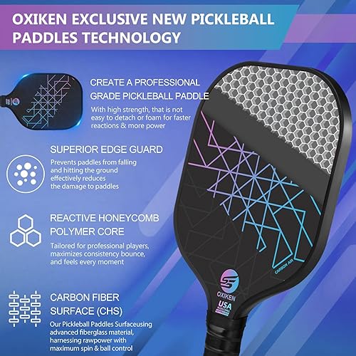 Miniatura 3 de Juego de 2 palas de pickleball aprobadas por USAPA de fibra de carbono (CHS) núcleo de panal de polipropileno, agarre antideslizante que absorbe el