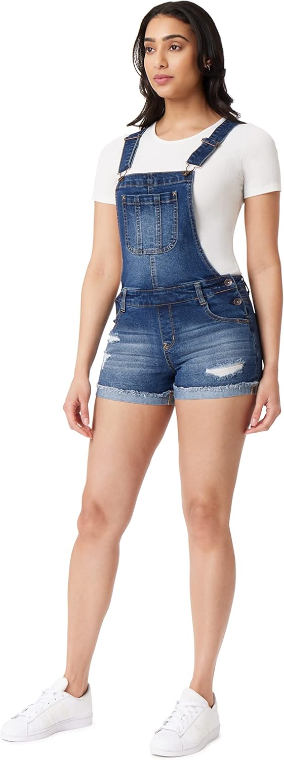 WallFlower Women's Juniors Soft Denim Shortalls