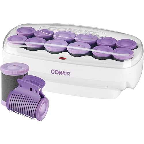 Conair Hot Rollers for Long, Medium & Short Hair, 12 Ceramic Flocked 1½-Inch and 1¾-Inch Heated Hair Rollers with Clips, Hot Curlers for Women, Volume & Curls, Amazon Exclusive