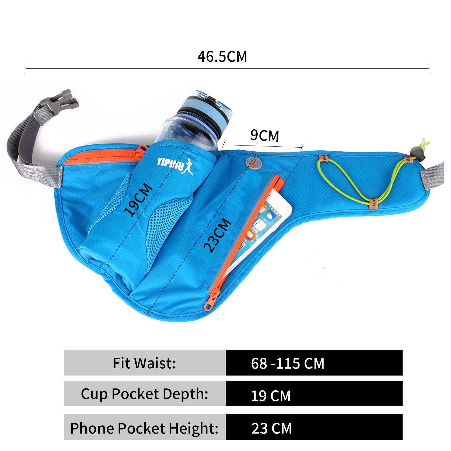 FANDARE Sacs Bananes Sacs Bananes de randonnée Sacoche Banane Sport Ceinture de Course avec Porte Bouteille Fanny Pack pour Gym, Jogging, Escalade, Voyage Sling Bag Wasserdicht Nylon