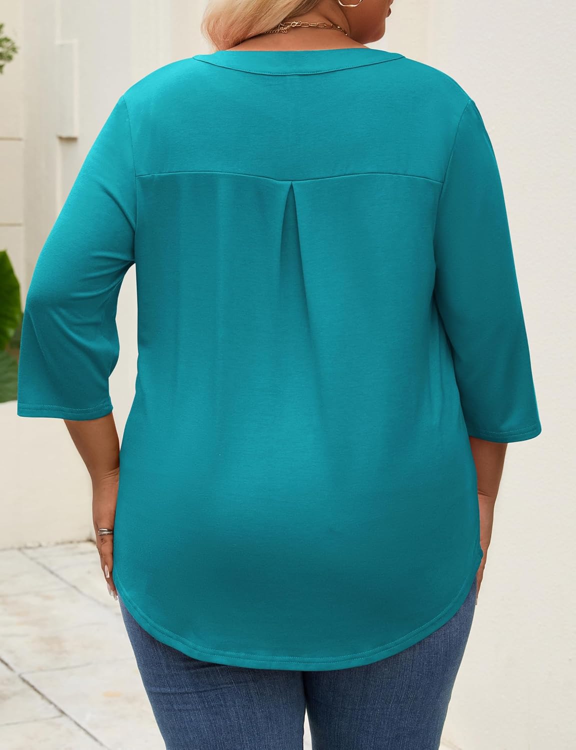 Kancystore Women's Plus Size 3/4 Length Sleeve Tops V Neck Shirts Work Blouses Zipper Spring Tunics XL-5X - Image 6