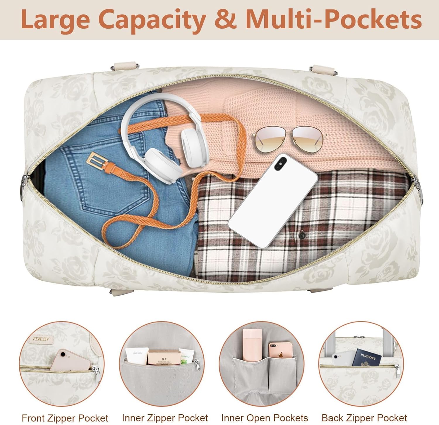 Weekender Bag for Women, Travel Duffel Bag Carry On Overnight Bag with Shoe Compartment Large Nylon Travel Weekend Tote Bag - Image 4