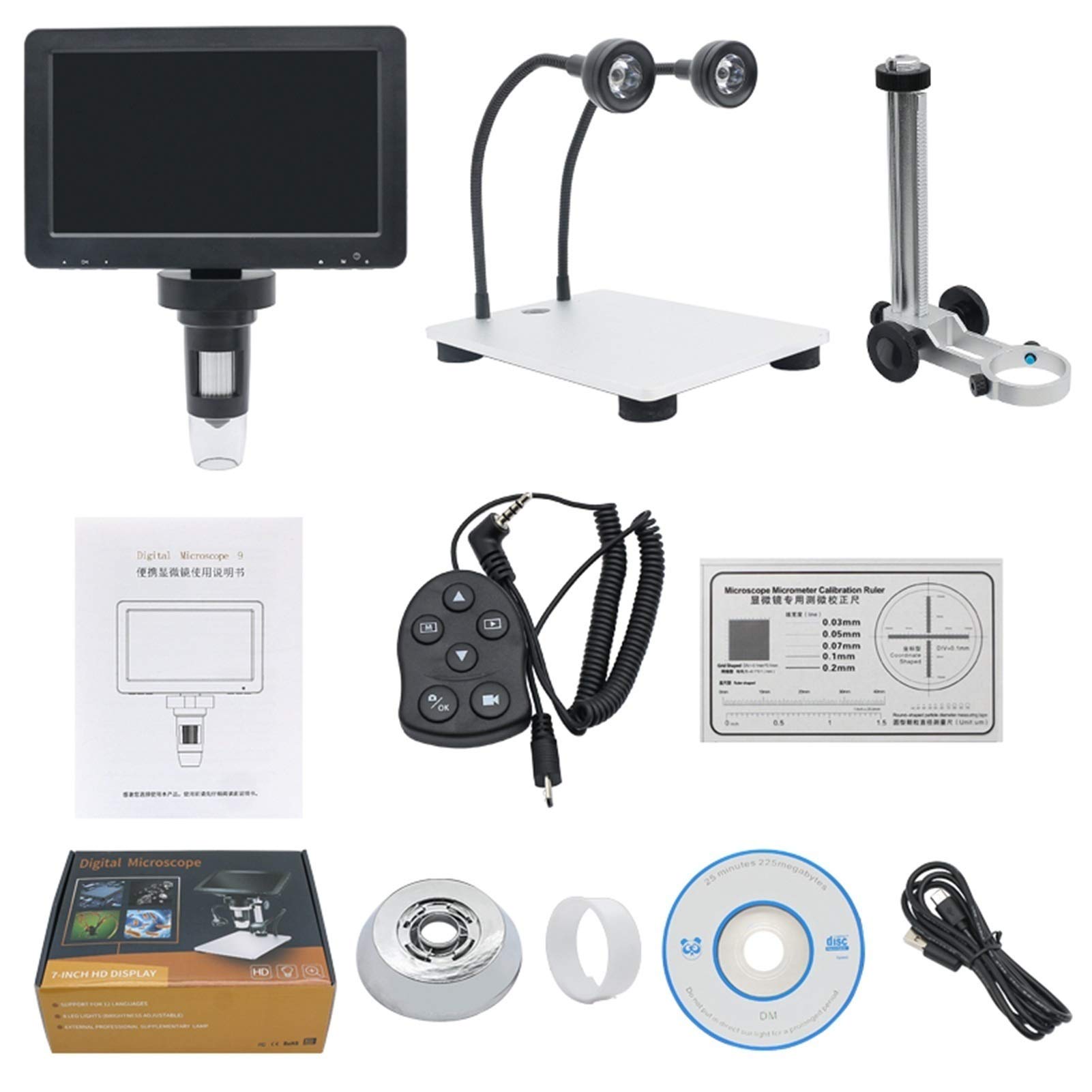 Digitales Mikroskop, Digitalmikroskop, 1200x LED 7 "HD-Anzeige Video-Mikroskop-Taktreparatur Industriemikskop mit Metallhebungssockel