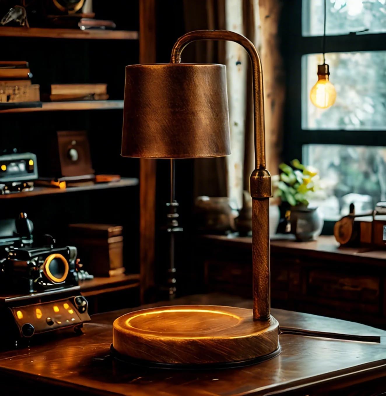 Vintage Industrial Candle Warmer Lamp for Home Decor - Height Adjustable with 2-6H Timer & Dimmer, Dimmable Wax Melt Warmer Compatible with Yankee Candle Jars (Antique Bronze, 50W 2 Bulbs, 110V)