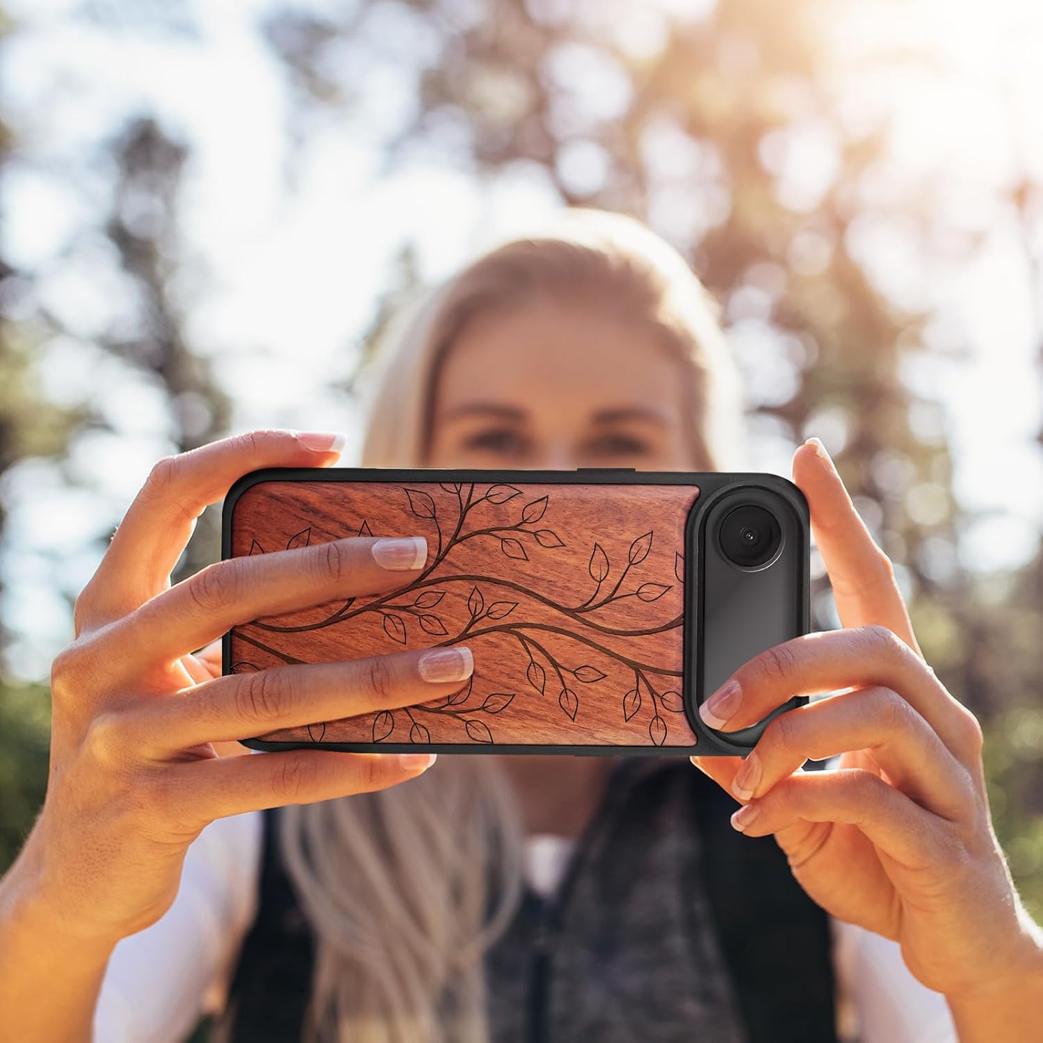 Carveit Magnetic Wooden Case for iPhone Air Case, Wood Artisan Engraved & Soft TPU Shockproof Cover, Compatible with MagSafe 17 Air Wireless Chargers (The Essence of Foliage) Rosy