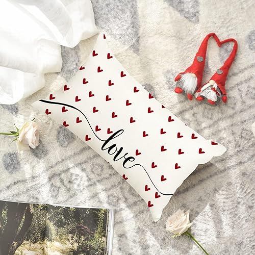 Miniatura 5 de ADFLOOD Fundas de almohada para el día de San Valentín de 12 x 20 pulgadas, diseño de corazones de amor, decoración de vacaciones, funda de cojín