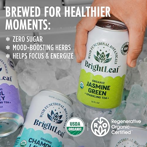 Miniatura 3 de BrightLeaf Té espumoso verde jazmín orgánico, certificado orgánico regenerativo, latas de 12 onzas (paquete de 12)