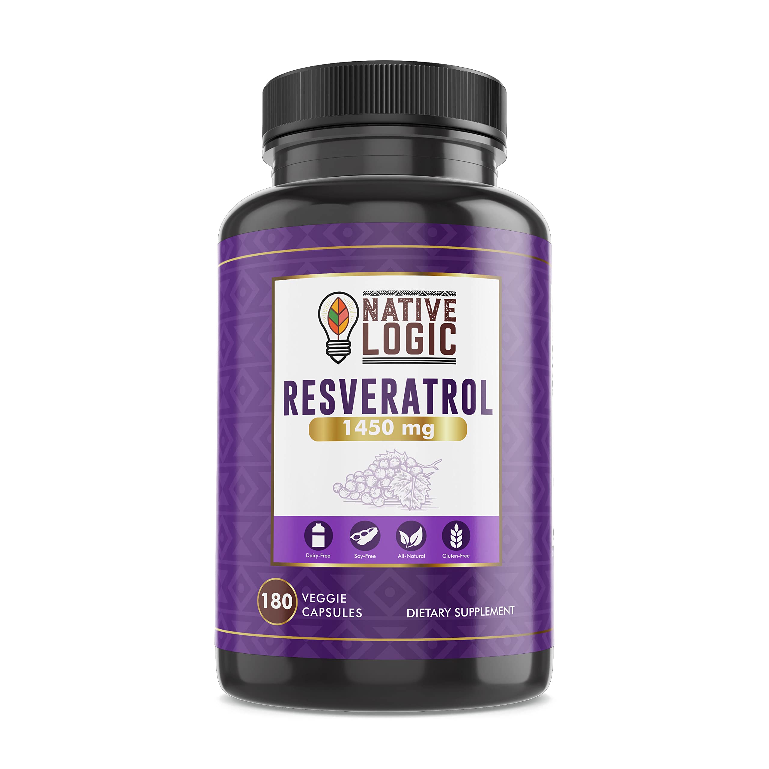 Trans-Resveratrol with Antioxidants 180 Capsules with Acai Berry, Grape Seed, and Green Tea Leaf Extract, 1450mg. Supports Cardiovascular Health and Immune System