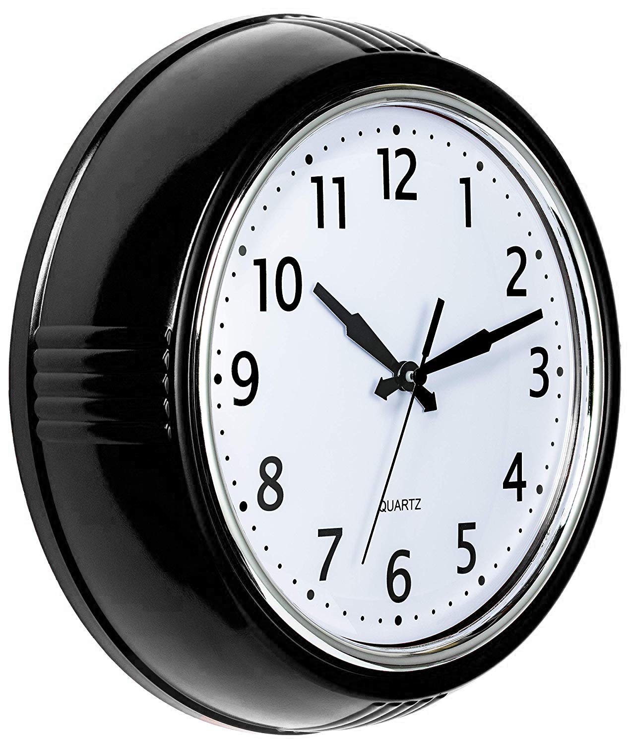 Bernhard ProductsBlack Wall Clock Retro Silent Non Ticking 9.5 Inch Round Battery Operated Quality Quartz Easy to Read for Home Kitchen Office Classroom School Clocks Sweep Movement Vintage Décor