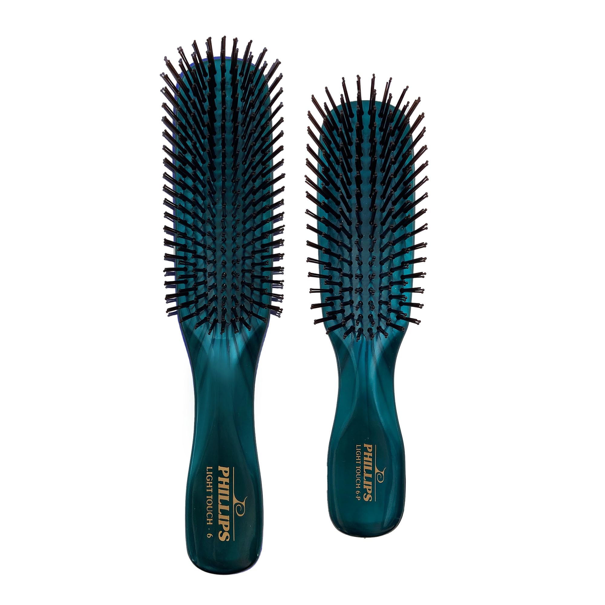 Light Touch 6 & Purse Sized Emerald Green Hair Brush Combo Pack by Phillips Brush