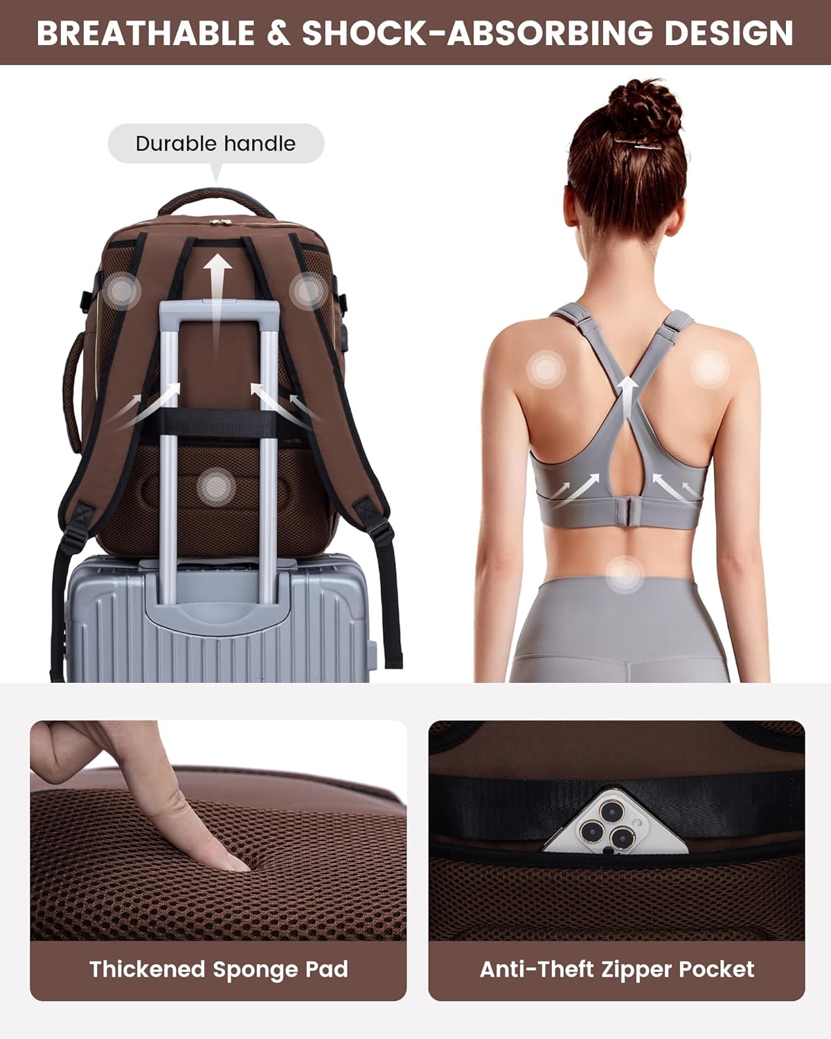 LOVEVOOK Large Travel Backpack for Women, TSA Carry on Backpack for Airplanes, 40L Personal Item Travel Bag for Women fits 17" Laptop,Waterproof Carry on Bag Airplane Approved with 3 Packing Cubes - Image 7