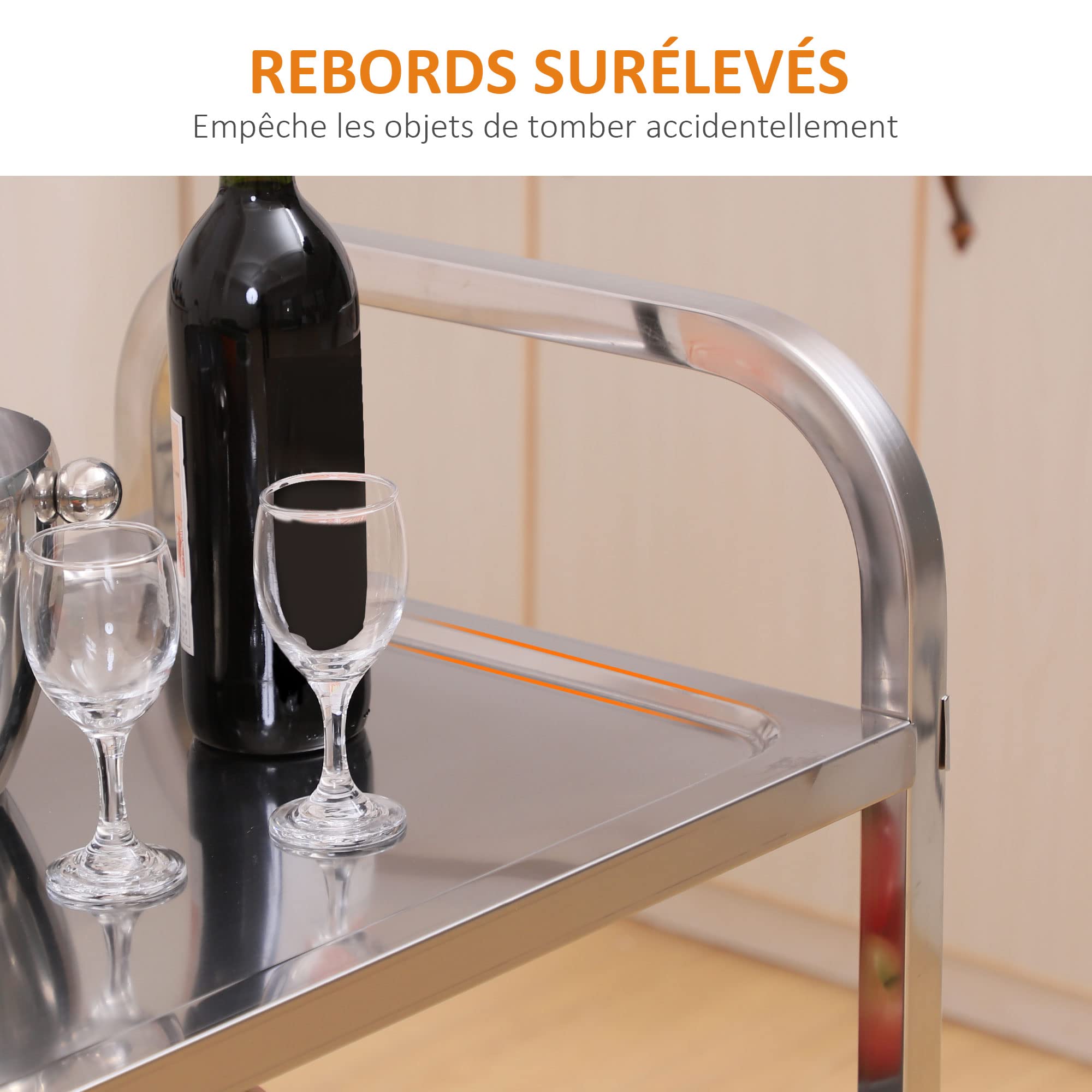 HOMCOM Desserte de Cuisine Chariot roulettes 90,5 x 50,5 x 88,2 cm Argenté | à 3 Étagères, Acier Inox., Cuisine et Salle à Manger