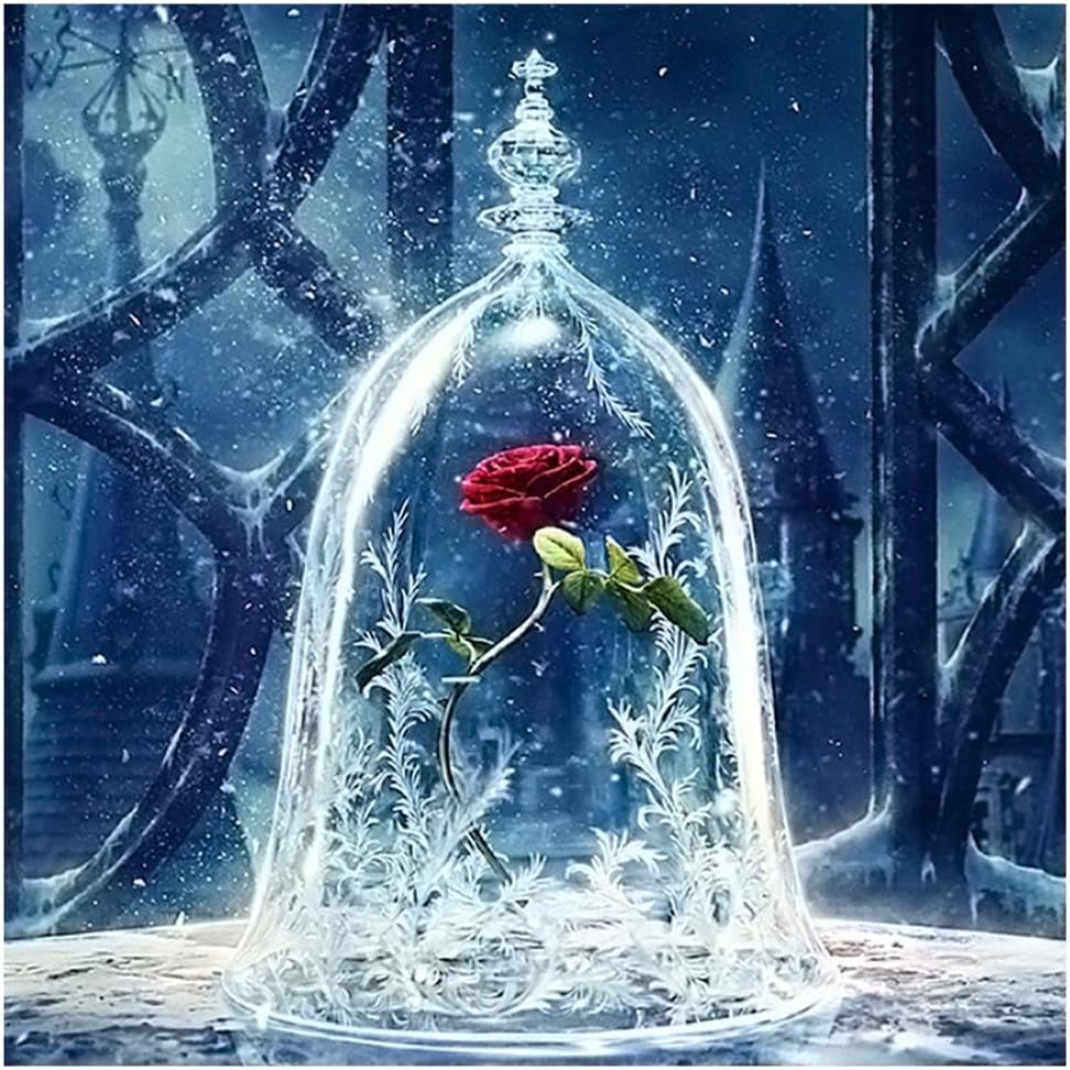 DIY 5D Diamond Painting by Number Kits, Crystal Rhinestone Diamond Embroidery Paintings Pictures Arts Craft for Home Wall Decor,Rose in Bottle（15.7x11.8in）