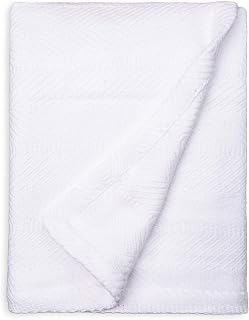 Sticky Toffee 100% OEKO-TEX Cotton Throw Blanket 60x50 - Lightweight White Herringbone Weave, Boho Farmhouse Couch Bed Blanket
