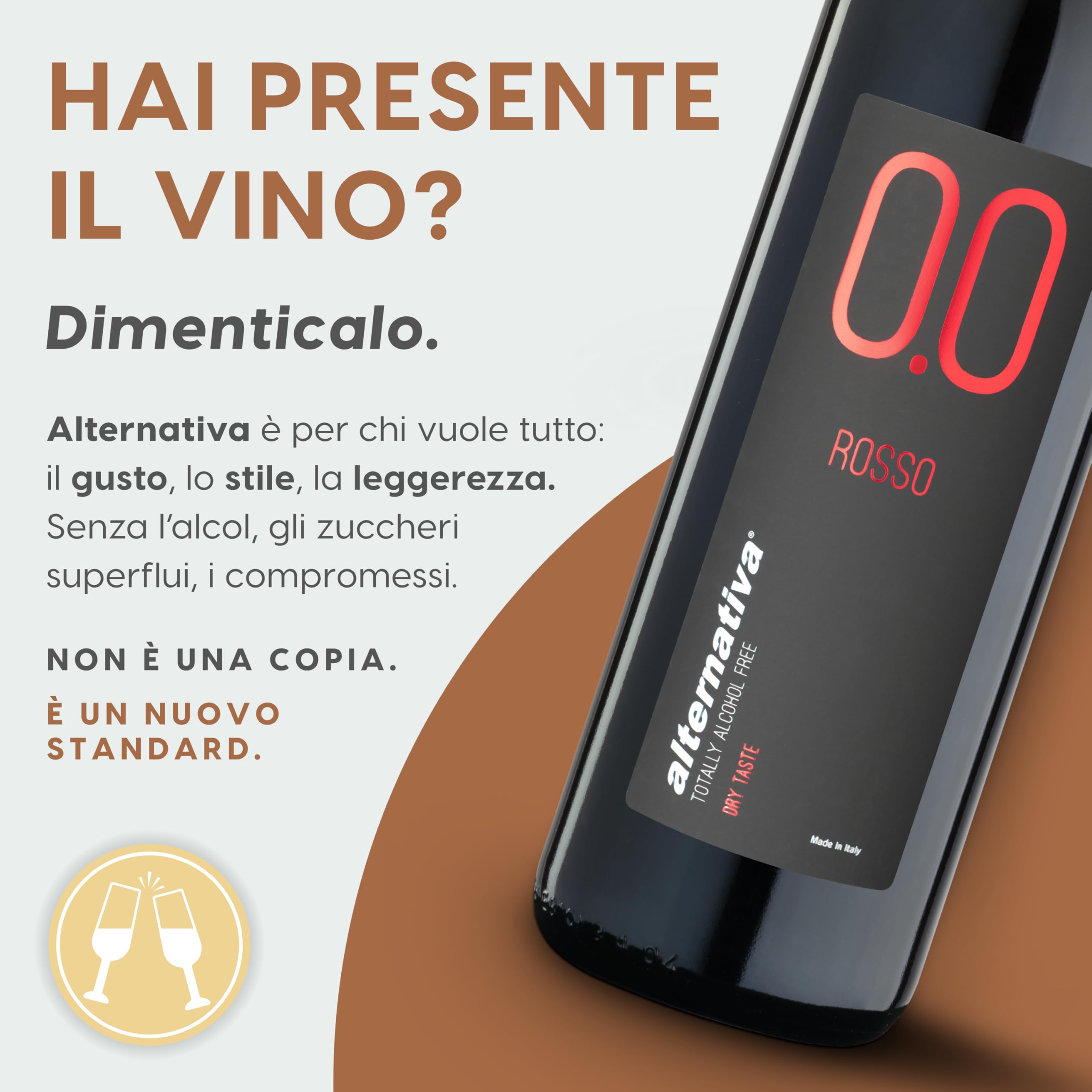 ALTERNATIVA Rosso Dry Analcolico 0.0% - Dealcolato Italiano Senza Alcol - Ideale per Celebrazioni e Regali - Confezione da 6 Bottiglie da 750ml Alcool Free
