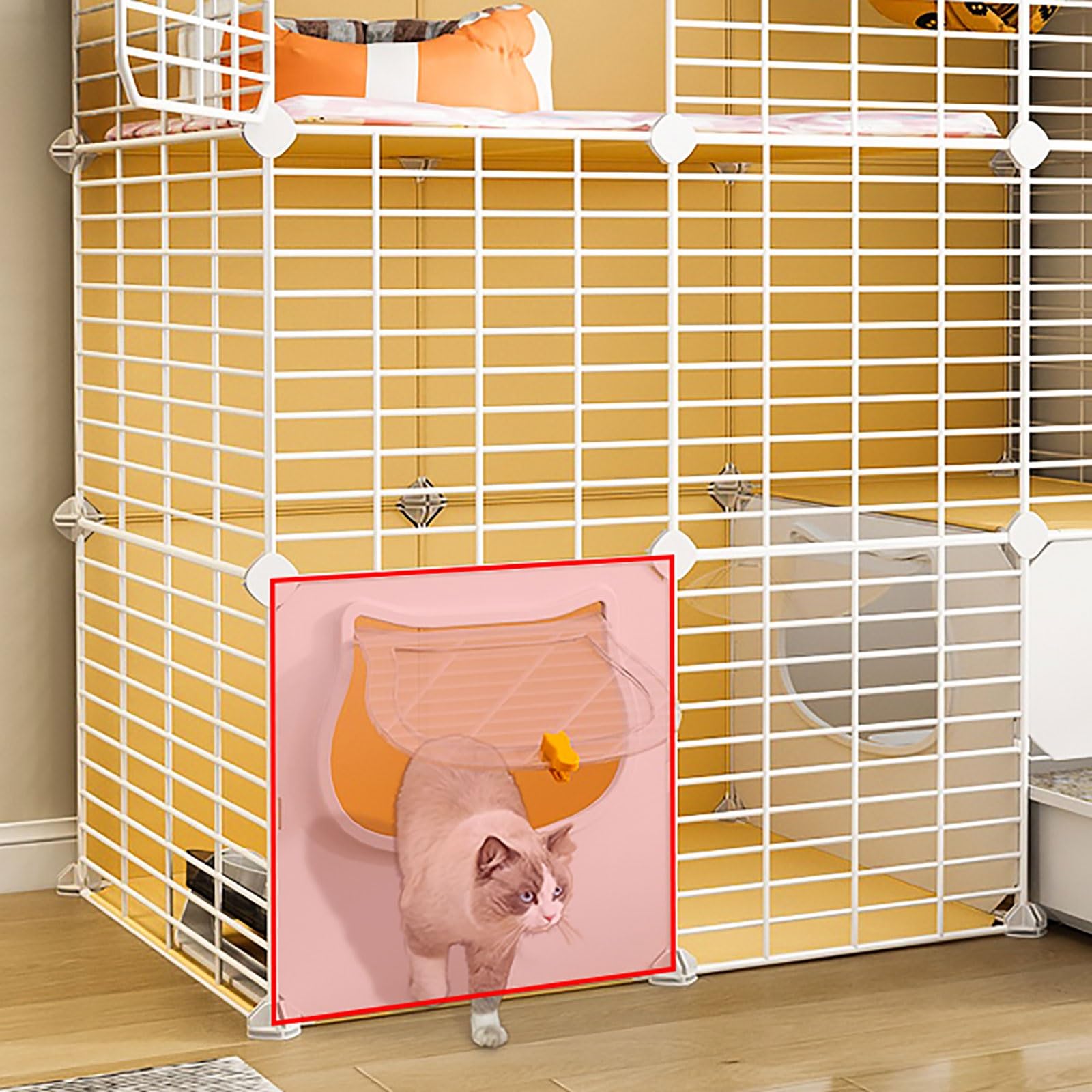 Gabbia per Gatti con lettiera, Box per Gatti al Coperto Fai-da-Te Gabbia per Gattini Semi-Chiusa Cuccia per Gatti con Ruota Gabbia Staccabile in Filo Metallico, Ampio Luogo per Esercizi (Siz