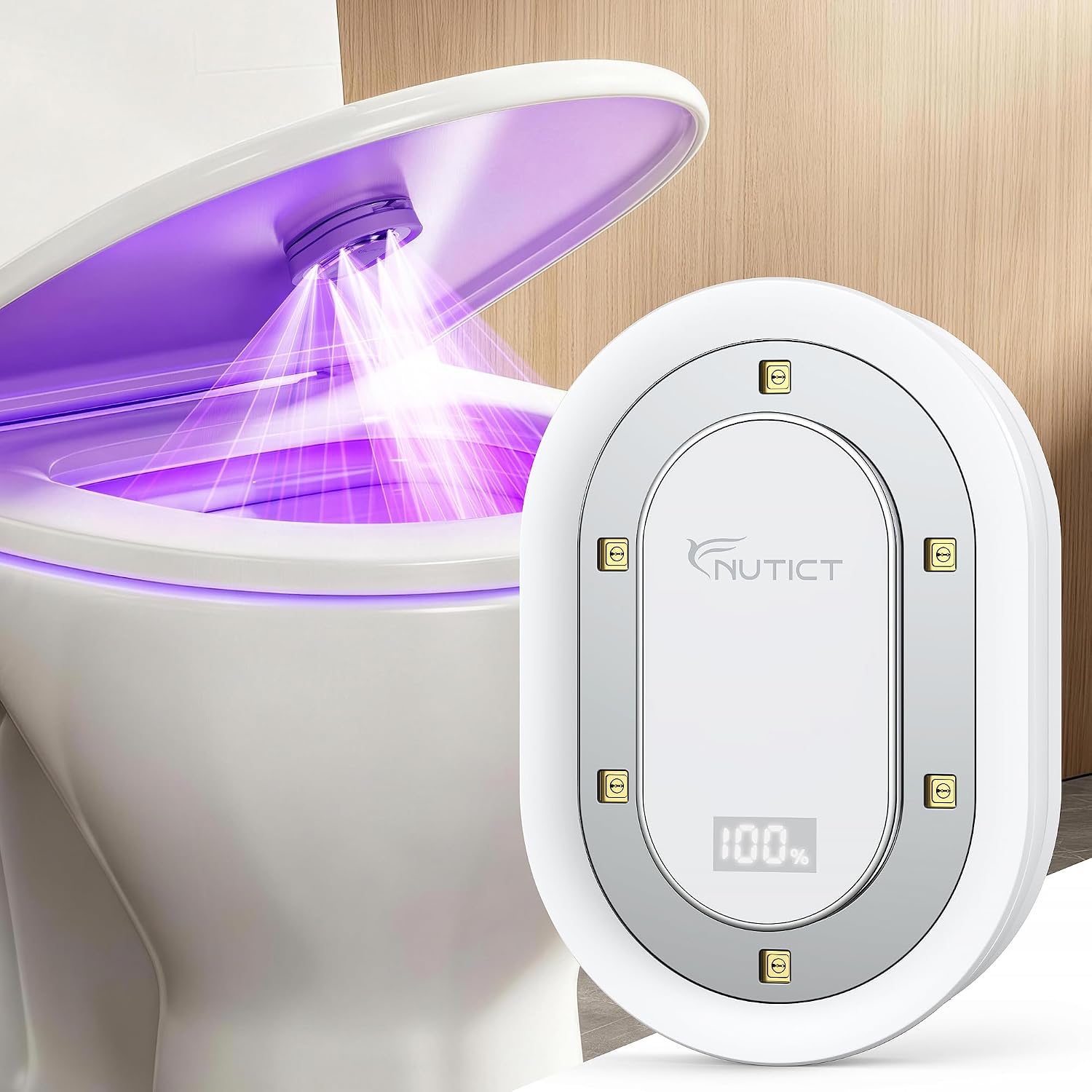 NUTICT Toilet UV Light Sanitizer for Home Shared Bathroom, Auto Turn On/Off | Fit Most Toilet Lids, 180-Second Sanitize, 2000mAh Rechargeable Battery, Safe to Use, Easy Installation, Gift for Germaphobe