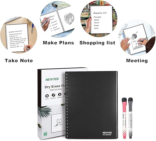 Miniatura 7 de NEWYES Cuaderno de pizarra blanca borrable para reuniones de borrado en seco, pizarra blanca para reuniones, negocios, oficina, hogar (A4)