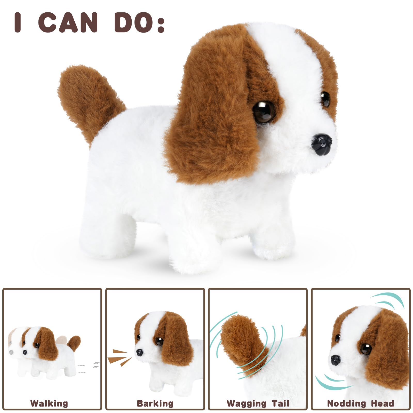 AYESY Elettronico Cane Giocattolo, Simulati Peluche Cane Giocattolo Giocattoli, Interattivi, Passeggiate, Corteccia Giocattoli Prima Educazione Regalo di Compleanno Per Bambini 3 4 5 6 7 8 Anni A