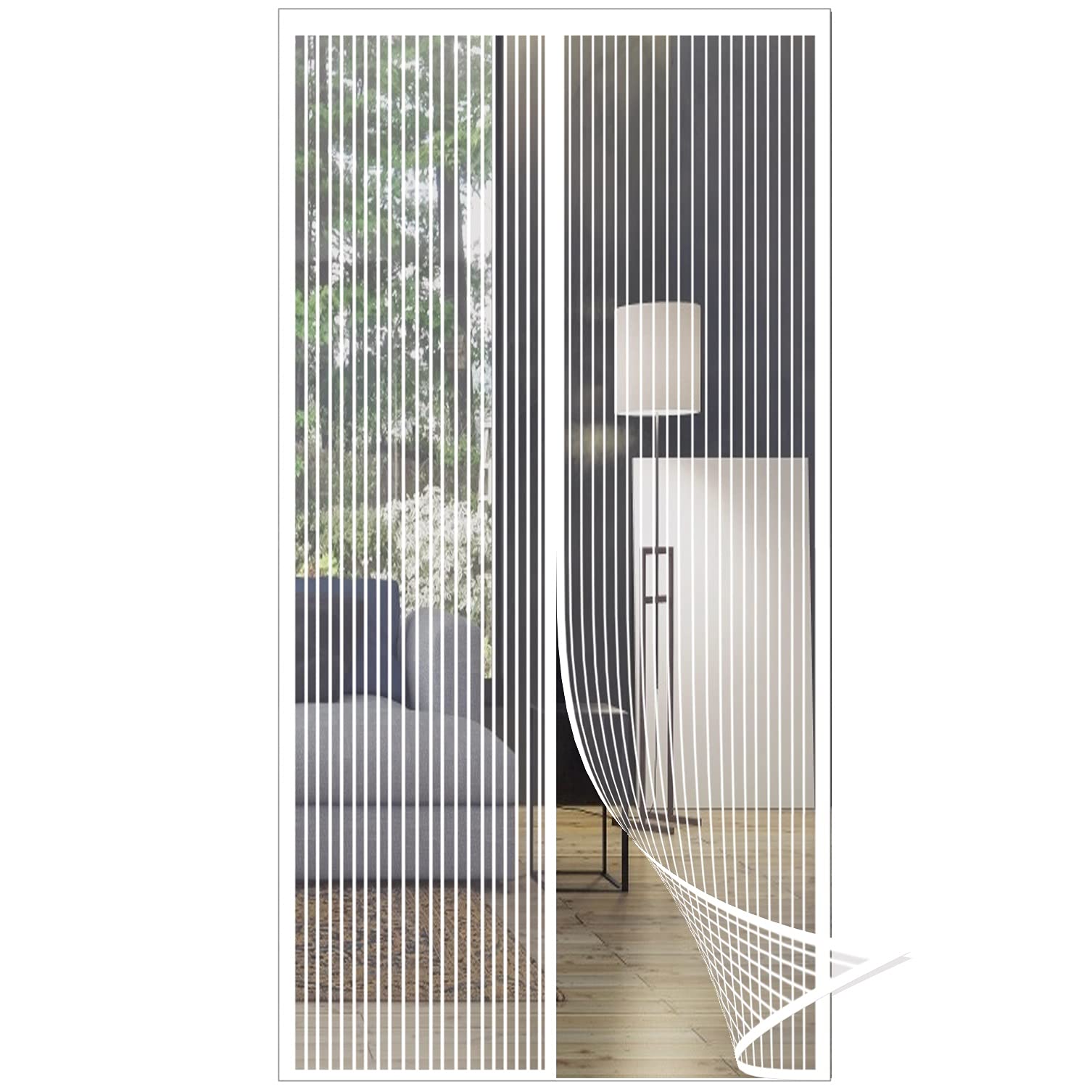 Gouer White Mosquito Screen Door, 85X200cm Mosquito Bug Protection Fly Screen Door Magnetic Lets Fresh Air In, For Door Balcony Door Living Room Patio Door,