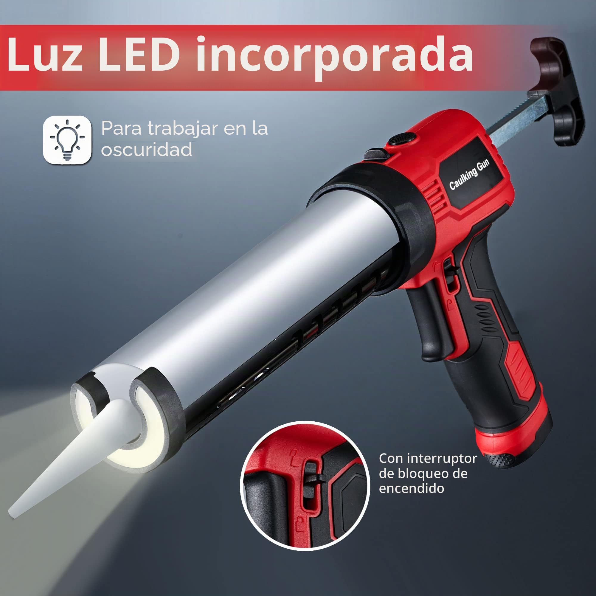 Pistola de calafateo eléctrica antigoteo con empuje de 300 kg, pistola de herramientas de silicona inalámbrica con tecnología de flujo constante, pistolas de calafateo ligeras de 10 onzas