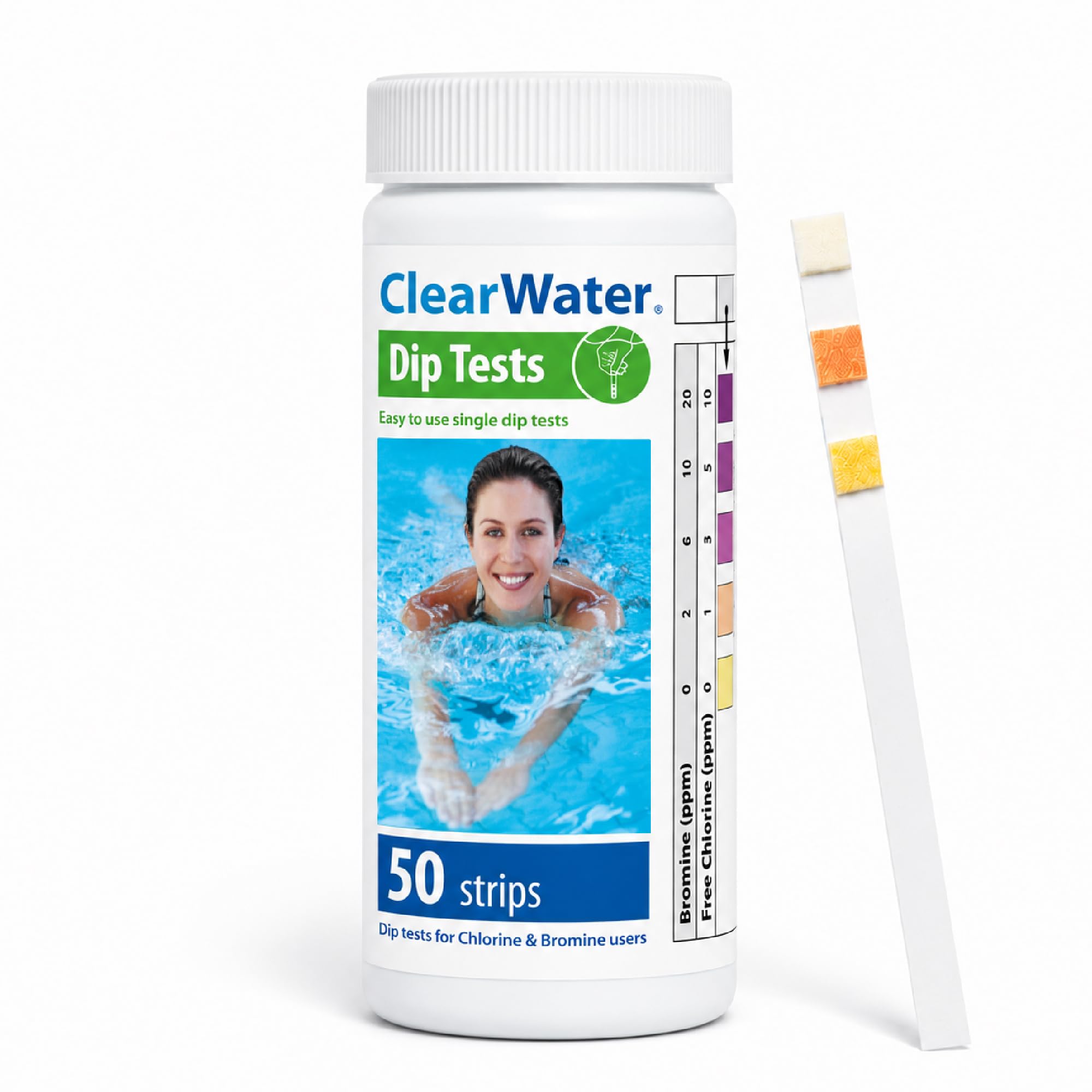 Clearwater Hot Tub, Pool and Spa Test Strips x 50-4 in 1 - Measures Chlorine, Bromine, PH and Total Alkalinity