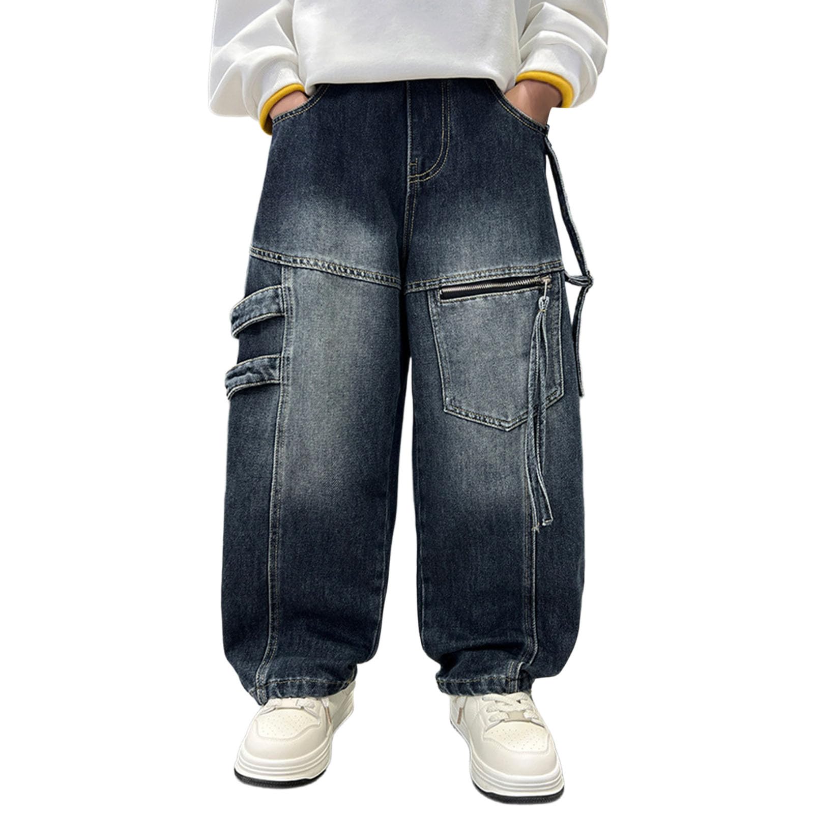 Generico Jeans Ragazzo-Pantaloni Casual in Denim per Ragazzi, Gamba Dritta, vestibilità Ampia, Pantaloni a Gamba Larga, Moda Autunnale, Comodo Misto