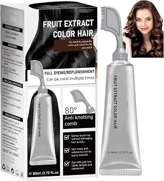 Fruit Essence Hair Dyeing Comb, Fruit Hair Dye Cream for Grey Hairs Coverage - Natural, Plant-Based Extract Hairs Dye Essence, Ammonia-Free, Keratin Ha-ir Color for Men Women 1,Black